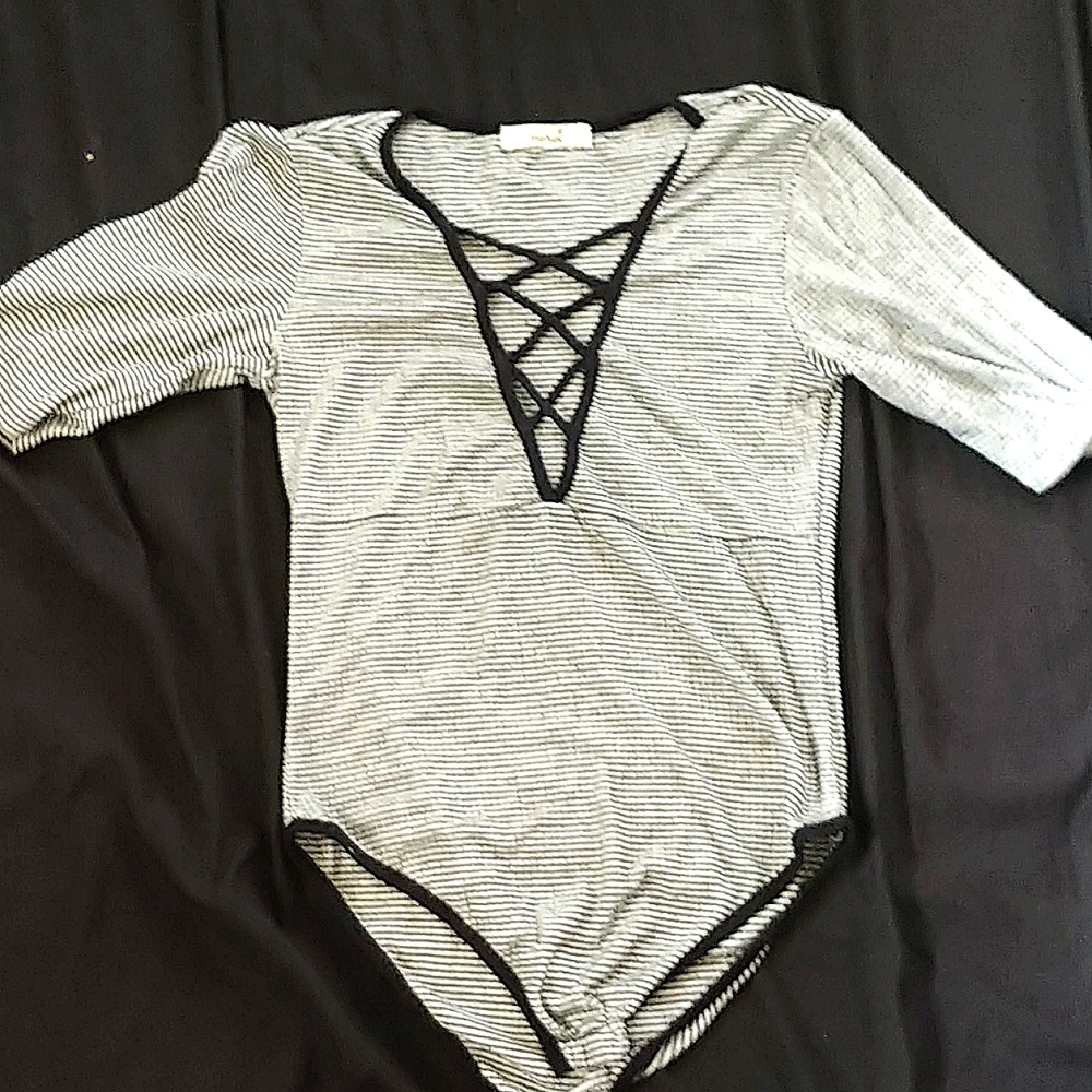 Bodysuit, Marci, stripes, black and grey